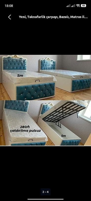 ortopedik matras: Yeni, Təknəfərlik çarpayı, Bazalı, Matras ilə, Siyirməsiz — 1