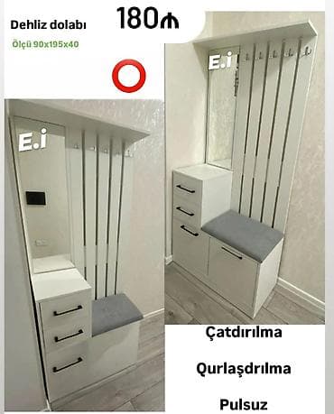 wfaner mebel: Dehliz dolabı Ölçü: 90 x 195 x 40 sm Ağ rəngli, kompakt və — 1