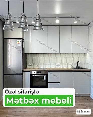 Özəl sifarişlə mətbəx mebeli - Minimalist və müasir dizayn: ağ üst