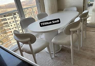 saxta baba seiri: Ağ rəngdə yemək dəsti – oval masa və 6 ədəd stul. - Masa: oval — 1