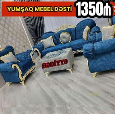 işdənmiş divan: Yeni, Divan, 2 kreslo, Bazasız, Açılmayan — 1