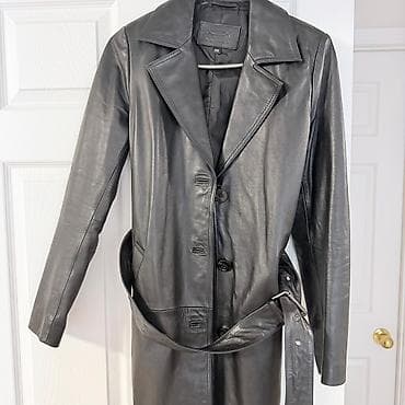 Paltolar: Qara dəri uzun palto - Model: Uzun kəsimli, klassik trench stili - — 2