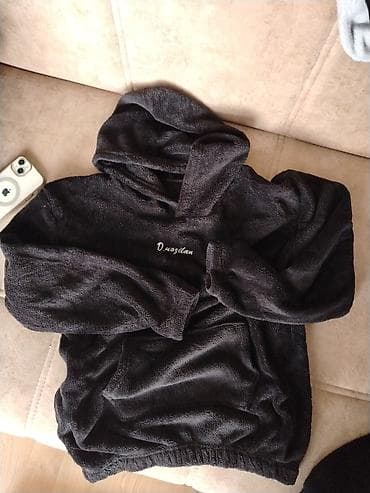 idman dəst: Qara rəngli flis dəst – kapüşonlu svitşot + 2 şalvar - Material — 2