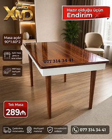 paris mebel: Açılan yemək masası – XMD - Ölçü: 90 × 160 sm, 2 qat açılır — 1