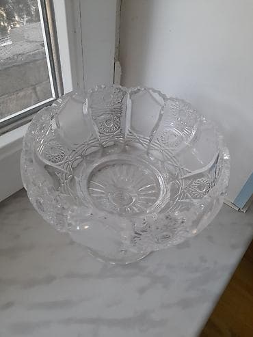 tort dekorlari: Şüşə ayaqlı qablar dəsti - Material: şəffaf şüşə, relyefli kəsmə — 3