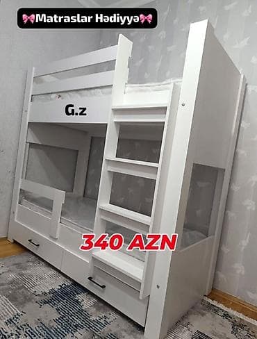 ikimertebeli carpayilar: Oğlan və qız üçün, Yeni, Çarpayı, Matras ilə, Siyirməli — 1