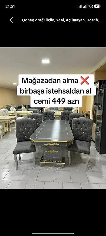 zerin mebil: Qonaq otağı üçün, Yeni, Açılmayan, Dördbucaq masa, 6 stul — 1