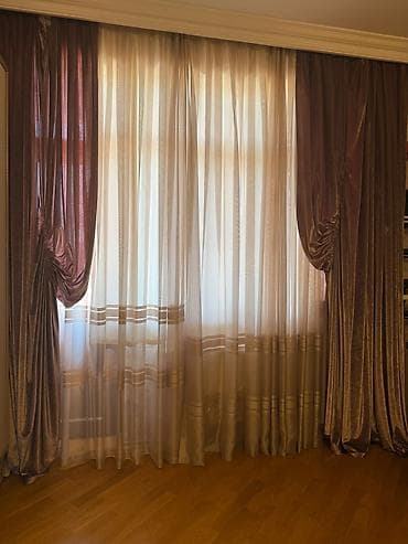 məxmər parca: Pərdə dəsti – klassik tərzdə - Komplekt: qalın dekorativ pərdə + tül — 1