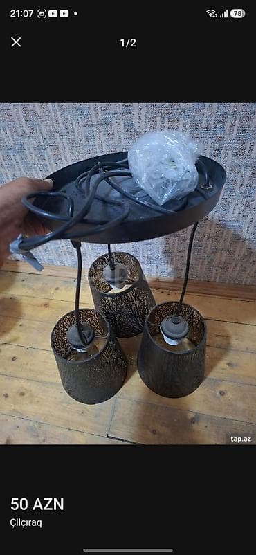 çıraq: Çılçıraq, 3 lampa, Metal — 1