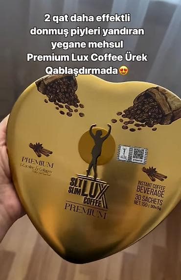 Premium Lux Coffee – ürək formalı qızılı qablaşdırmada instant qəhvə