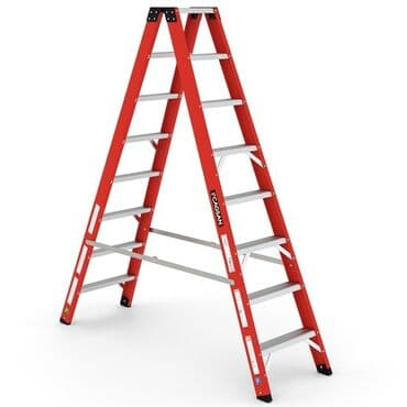 laminat pilleken: Fibrglas materialdan hazırlanmış, qırmızı rəngdə A formalı pilləkən — 1