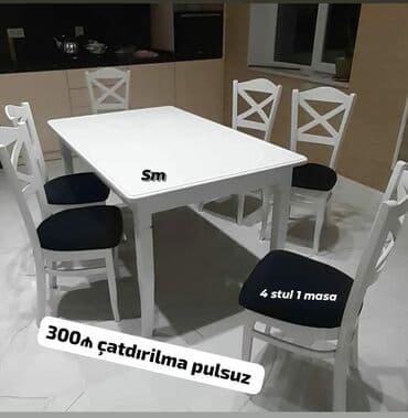 Masa və oturacaq dəstləri: Mətbəx üçün, Yeni, Açılmayan, Dördbucaq masa, 4 stul