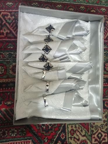 Mətbəx aksesuarları: Gümüş rəng tonlarında masa dəsti – salfet və halqa komplekti - — 2