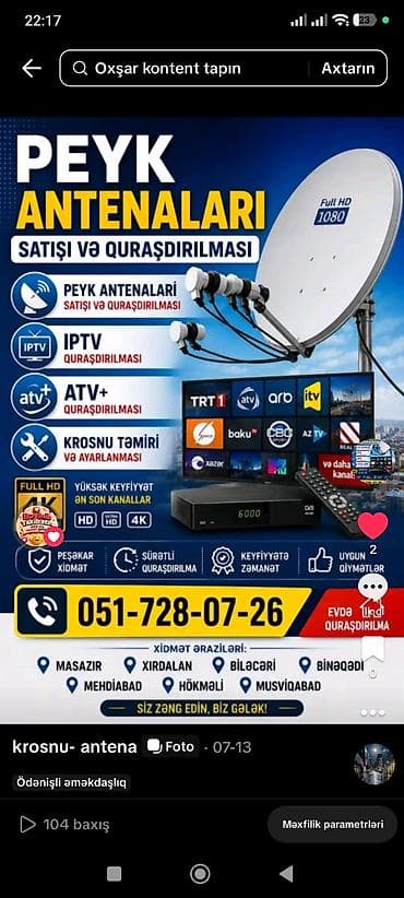 Peyk antenalarının quraşdırılması: Peyk antenalarının quraşdırılması | Quraşdırılma | Zəmanət — 1