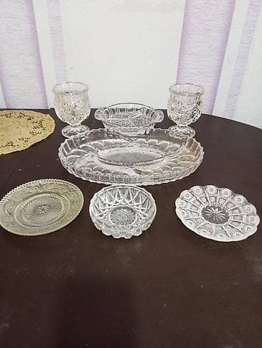 dekor şarlar: Şüşə/qədimi üslubda qab dəsti - Material: qalın preslənmiş şüşə - — 1