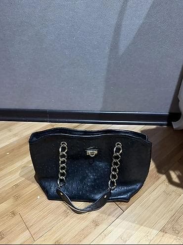 çanta armani: Qara çiyin çantası – zəncirli saplar - Rəng: qara - Material: dəri — 1