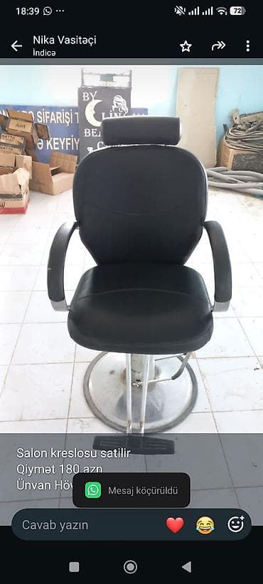 kreslosu: Salon kreslosu satilir 
Qiymət 180 azn
Ünvan Hövsan 
Nika — 1