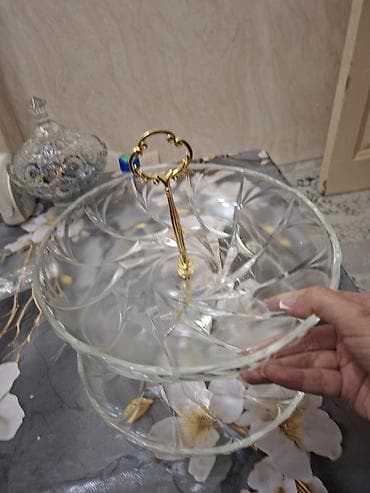 nahar serviz: Tort və şiriniyyat qabı, rəng - Qızılı, Şüşə — 4