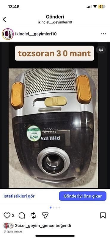 havalandrma: Philips tozsoran - Güc: 1800W (etiketdə göstərilib) - Toz torbasız — 1