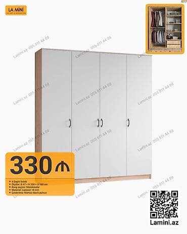 4 qapılı dolab – laminit materialdan - Ölçülər: dərinlik 47 sm ×