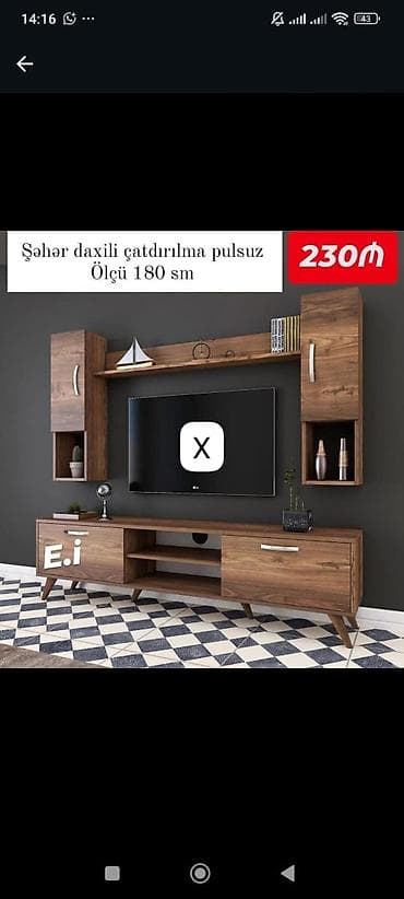 taxta ref: TV stendi və divar modulu dəsti - Ölçü: 180 sm (şəkildə qeyd olunub) — 1