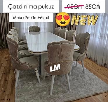 masaj sekilleri: Qonaq otağı üçün, Yeni, Açılmayan, Dördbucaq masa, 6 stul — 1