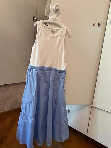 stringer alt geyimi: Uşaq qız paltarları dəsti 1) Çiçək naxışlı, qabarıq qol detallı midi — 5