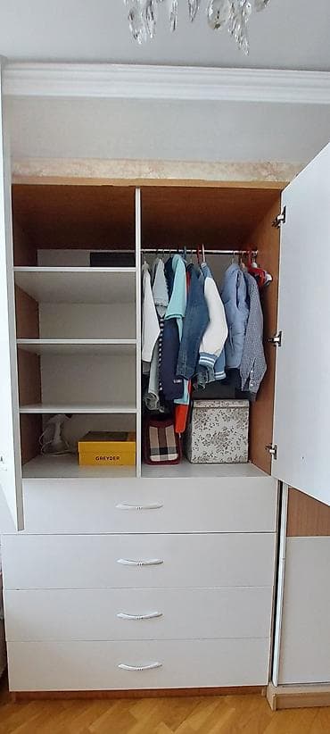 paltar şkaf: 2 qapılı, Siyirməli, Ağ, Digər material, Açılan, Düz dolab — 1