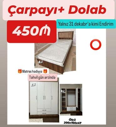 şkaf paltar: Təknəfərlik çarpayı, Dolab, Yeni — 1