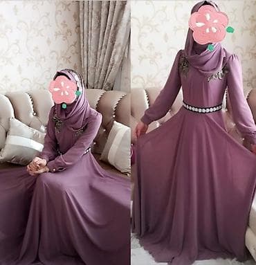 xına donu: Zərif tünd lilov rəngli ziyafət/gecə libası - Uzun, axıcı ətək hissəsi — 1