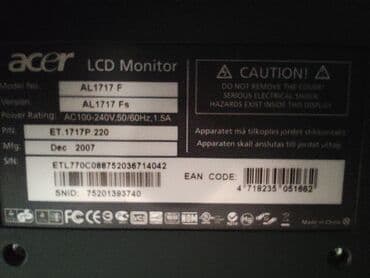 kompüter acer: Acer AL1717 F modelinə aid LCD monitor. Ofis və ya ev istifadəsi üçün — 3