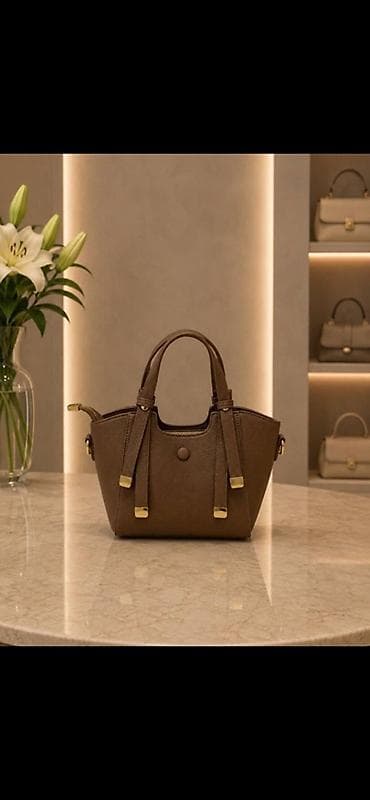 Çantalar: Zərif qadın çantaları 1) Qəhvəyi mini tote - Material: teksturalı — 1