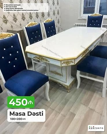 kohnə stul: Masa Dəsti – 100×200 sm - Masa ölçüsü: 100×200 sm, düzbucaqlı forma - — 1
