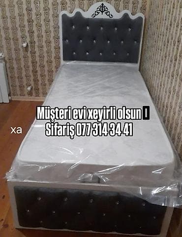 matras olculeri: Tək nəfərlik çarpayılar – müasir dizaynlı, yumşaq parçalı başlıq və — 4