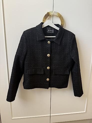 Qadın jaketi – qara tweed/başmaqlama fakturalı qısa model - Brend: S