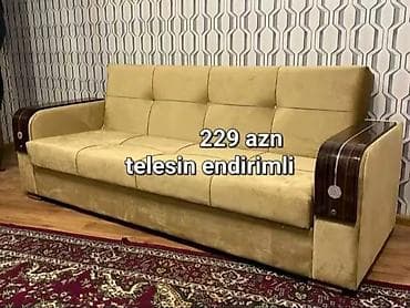 Rahat və modern dizaynlı 3 nəfərlik divan. - Rəng: açıq qızılı/bej -