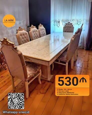 столешница из камня: Для гостиной, Нераскладной, Прямоугольный стол, 6 стульев — 1