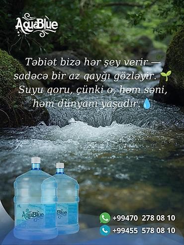 Qida məhsulları: AquaBlue – 19 litrlik içməli sular. 3.50 Azn - Həcmi: 19L, böyük — 3