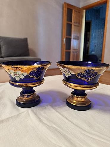 cex xrustali: Məhsul: Kobalt mavi şüşədən ikili dekorativ konfet qabı dəsti 2 eded — 2