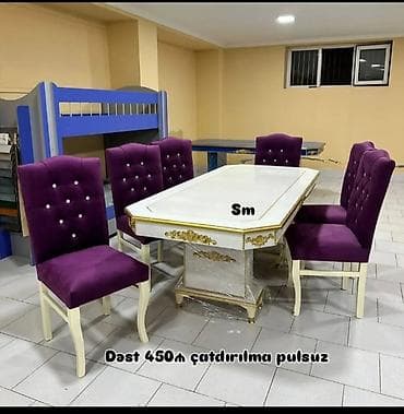 Mətbəx üçün, Yeni, Açılmayan, Dördbucaq masa, 6 stul