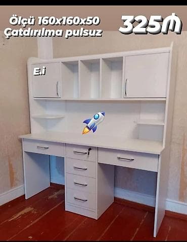 Tələbə/müəllim üçün funksional iş masası və üst dolablı rəf sistemi