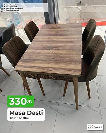balkon stul: Masa Dəsti – 80×130/170 sm - Açılan mexanizm: stol üstü genişlənir — 1