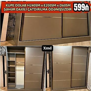 kupe: Kupe dolab – sürgülü qapılı model. Ölçülər: hündürlük 240 sm, en 200 — 1