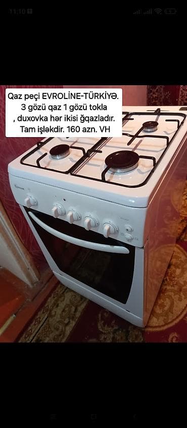 soba servisi: Qaz peçi EVROLUX-TÜRKİYƏ. TƏZƏ kimi. 3 gözü qaz 1 gözü tokla duxovka — 2