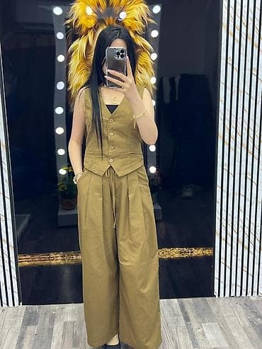 ketan paltar: Qadın kombinezon – oliiv/qəhvəyi tonlarda, geniş kəsimli ayaqlı model — 2