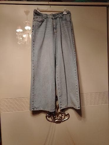 Geniş kəsimli açıq mavi cins şalvar - Model: wide-leg/bol kəsim -