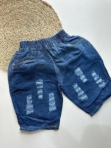 Uşaq üçün cins şort - Material: yumşaq denim (cins) - Rəng: tünd mavi — 1
