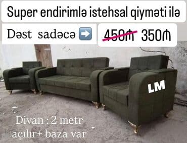 куплю кресло кровать бу: Yeni, Divan, 2 kreslo, Bazalı, Açılan — 1