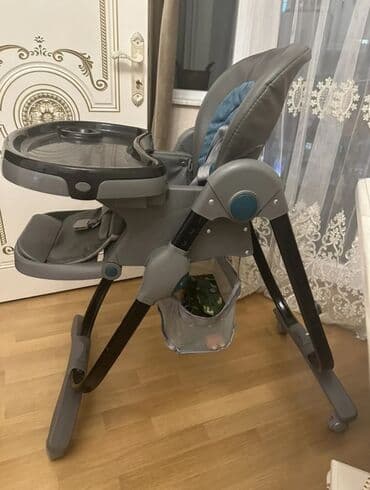 transformer stul yedizdirmək ucun: Uşaq yemək stulu - Rəng: tünd boz/göy detal - Çıxarılan iri süfrə — 2