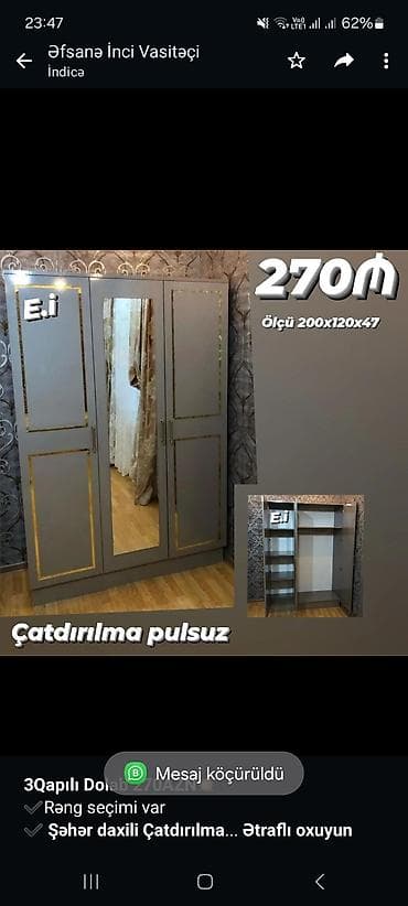 *3Qapılı Dolab 270AZN💥* ✔️Rəng seçimi var ✔️ *Şəhər daxili Çatdırılma
